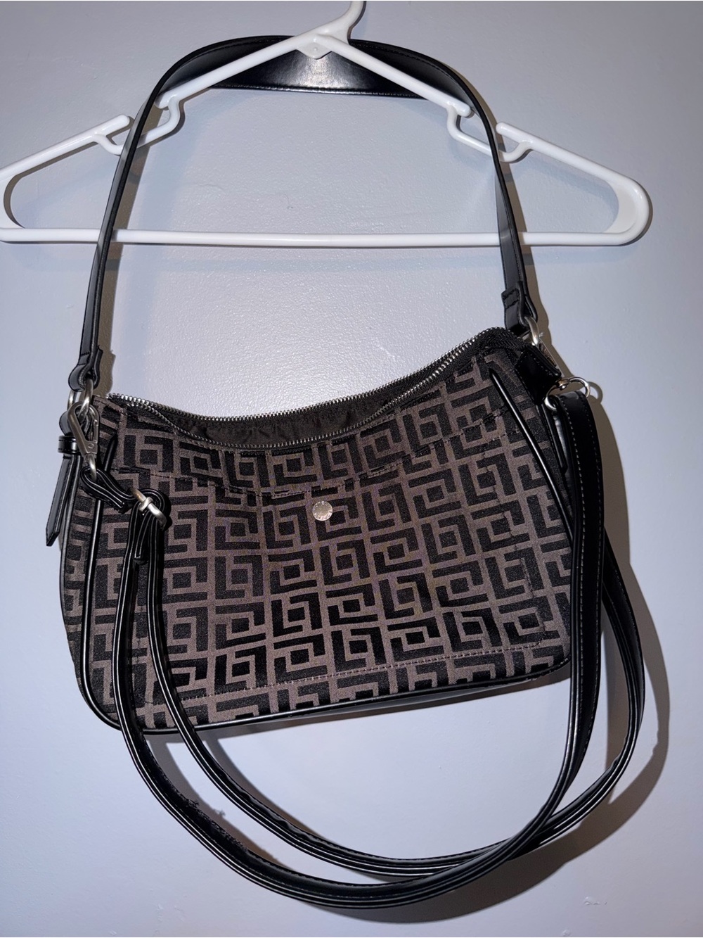 Geometric Pattern Black and Taupe Crossbody Bag